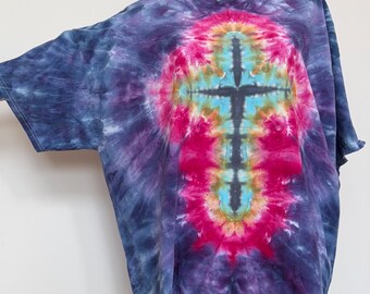 Bold Cross DesignHand Ice Dyed Tie Dye T-Shirt  (Size 2XL)