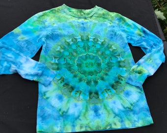 Mandala Design Ocean Men’s Long Sleeve Ice-Dyed T-Shirt