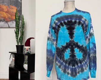 Peace Sign Blue Tie Dye Long Sleeve