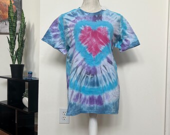 Heart Tie Dye T-Shirt Medium Heavy Cotton  , Hand Dyed Cotton Tee, One of a Kind Colorful Shirt