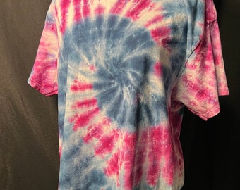 Spiral Tie Dye Tee Large Ice Dyed  Blue Pink One of a Kind