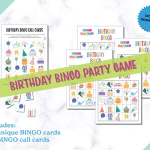 Birthday Bingo | Print at Home Bday Game | Kids + Adults | Digital Download Letter + A4