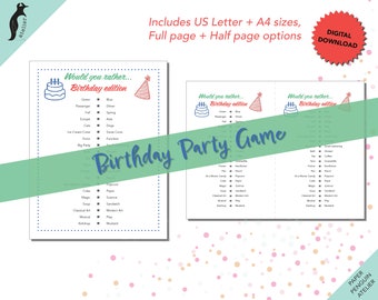 Birthday Would You Rather Party Game | Print at Home Birthday Game | Kids + Adults | Digital Download Letter + A4