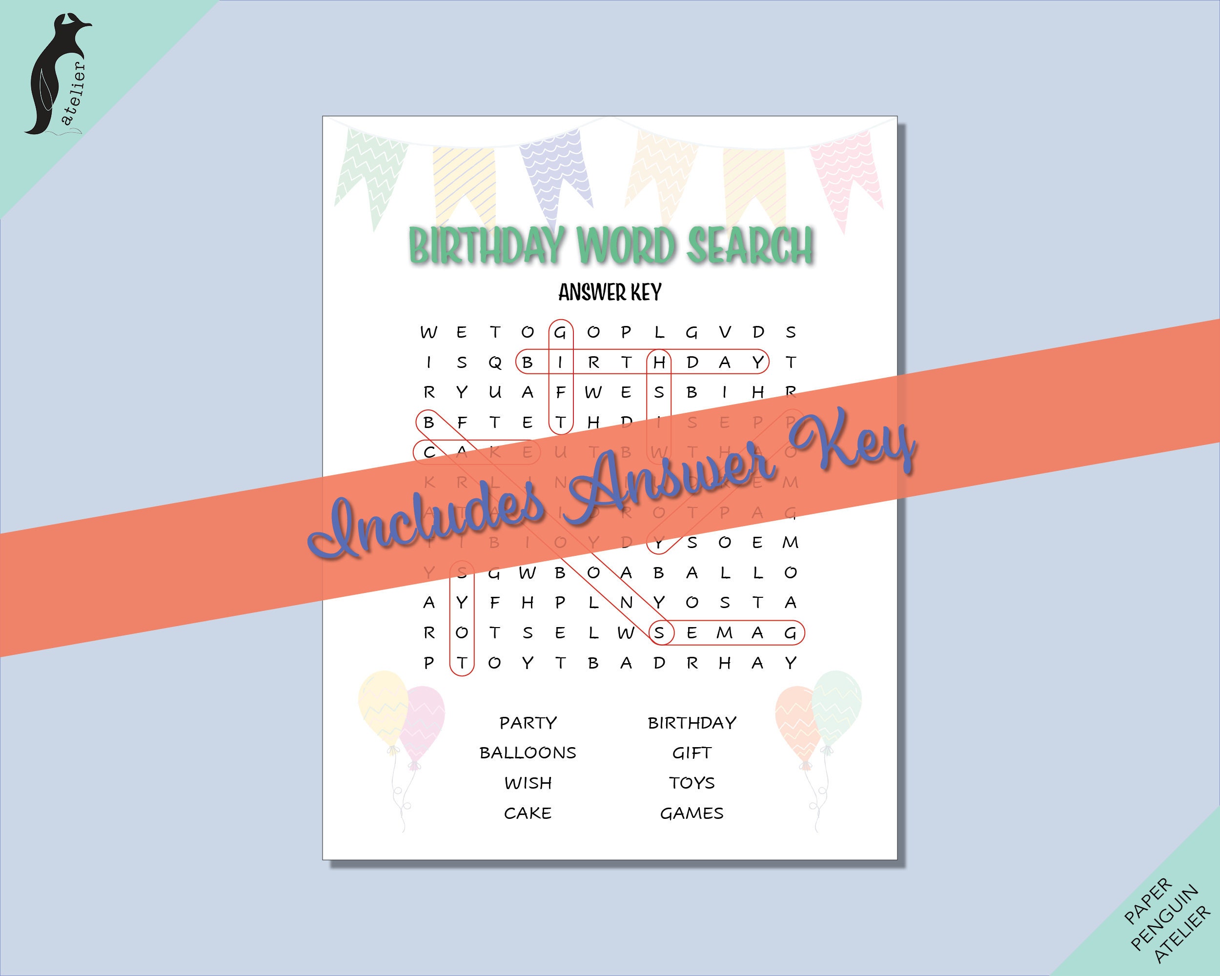Birthday Kid's Word Search | Print at Home Bday Game | Kids + Adults ...