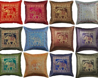Brown Set of 2 Indian Handicrafts Filled Throw Pillows with Puppy Theme Brown Set of 2 Indian Handicrafts Filled Throw Pillows with Puppy Theme