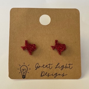 Texas stud earrings, glitter resin stud earrings, hypoallergenic earrings, Texas earrings, state earrings, lone star state, stud earrings