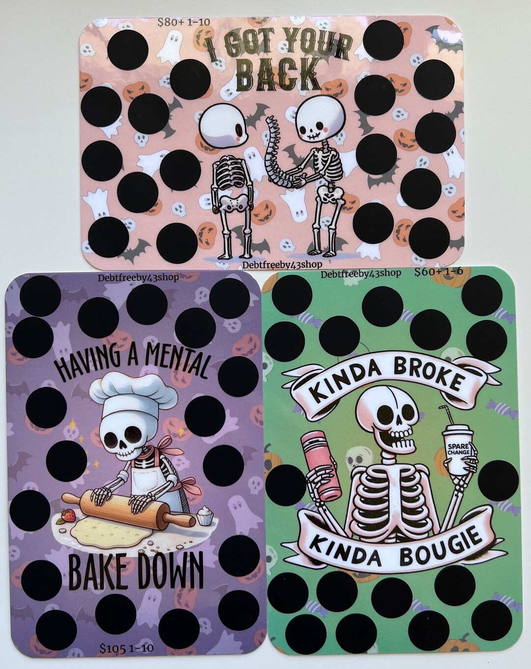 Cute Funny Halloween Skeletons Sayings Scratch off Savings Challenges