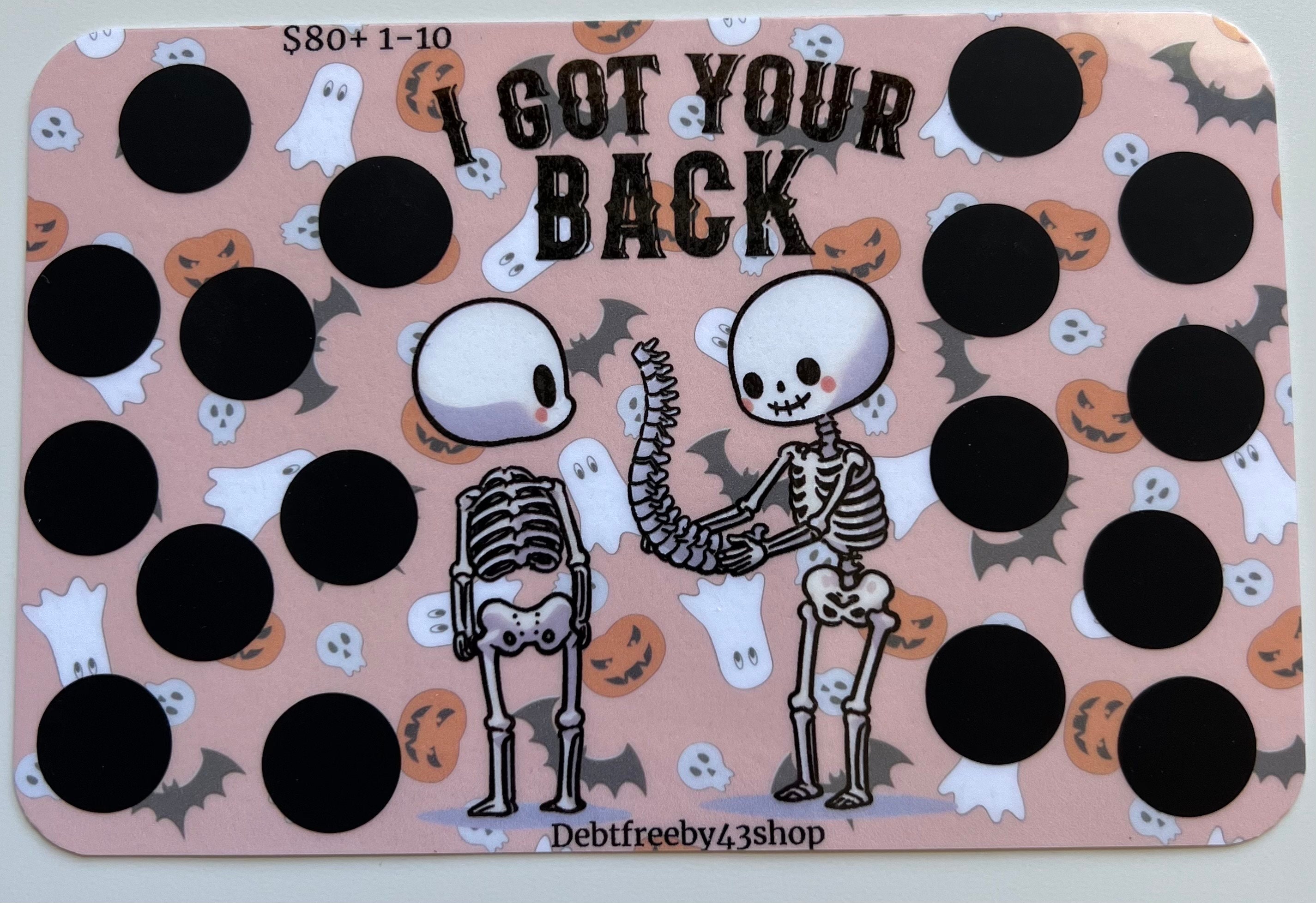 Cute Funny Halloween Skeletons Sayings Scratch off Savings Challenges
