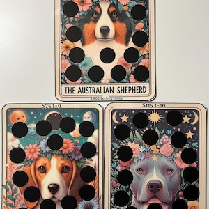 Jolies cartes de tarot pour chien, chiot, couronne de fleurs, défis à gratter, quantités différentes de 10 x 15 cm, choix variés. De 55 à 115 économisés