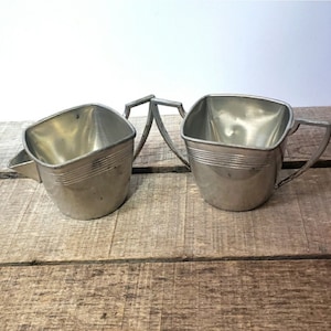 Vintage Genuine Pewter Sugar & Creamer Set Farmhouse Decor