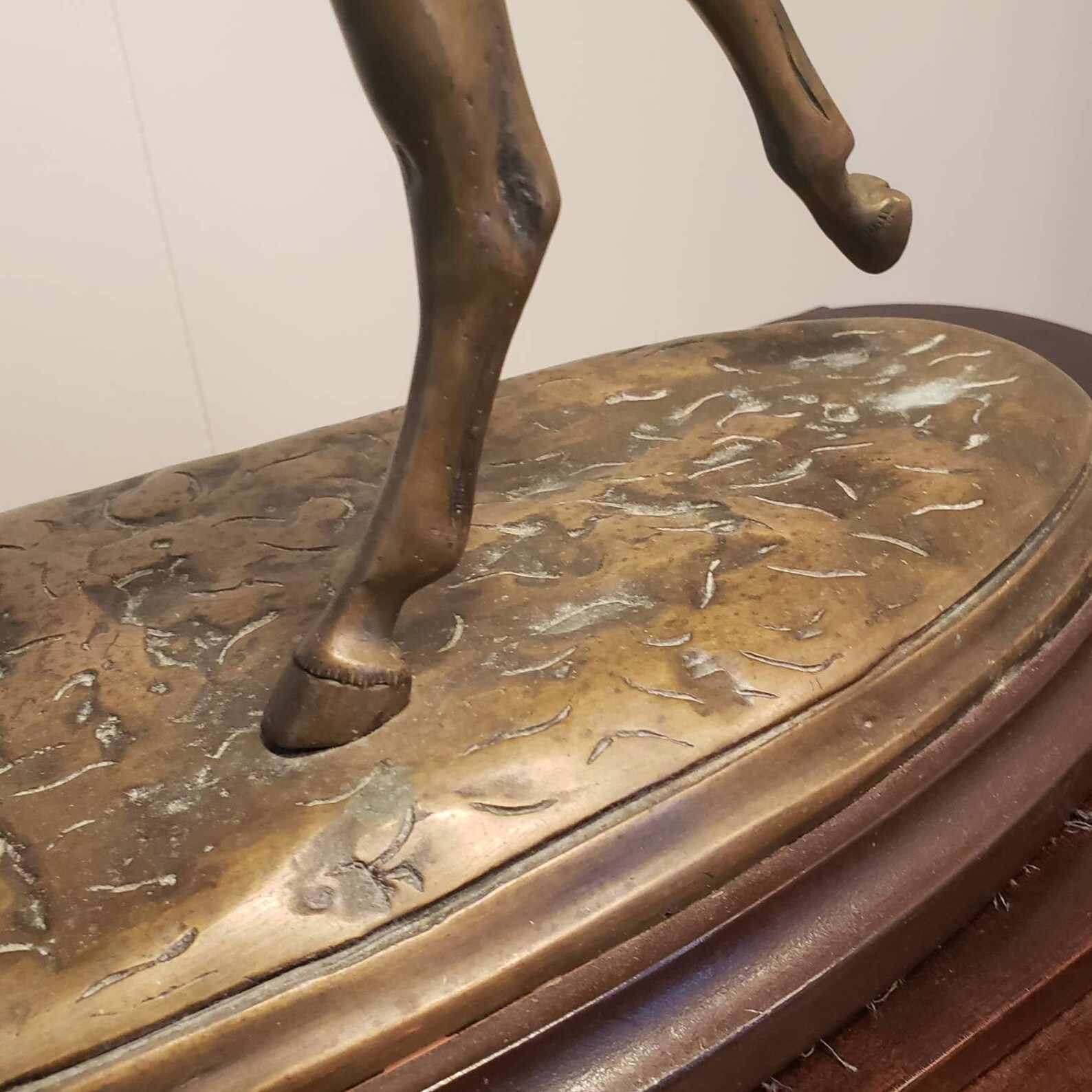 Vintage Bronze Cast Horse and Rider on Wood Base Large Heavy Home Decor