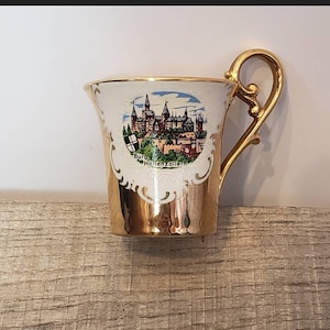 German Alka Bunst Alboth & Kaiser Bavaria Mini Gold Demitasse Cup Burg Hohenzollern