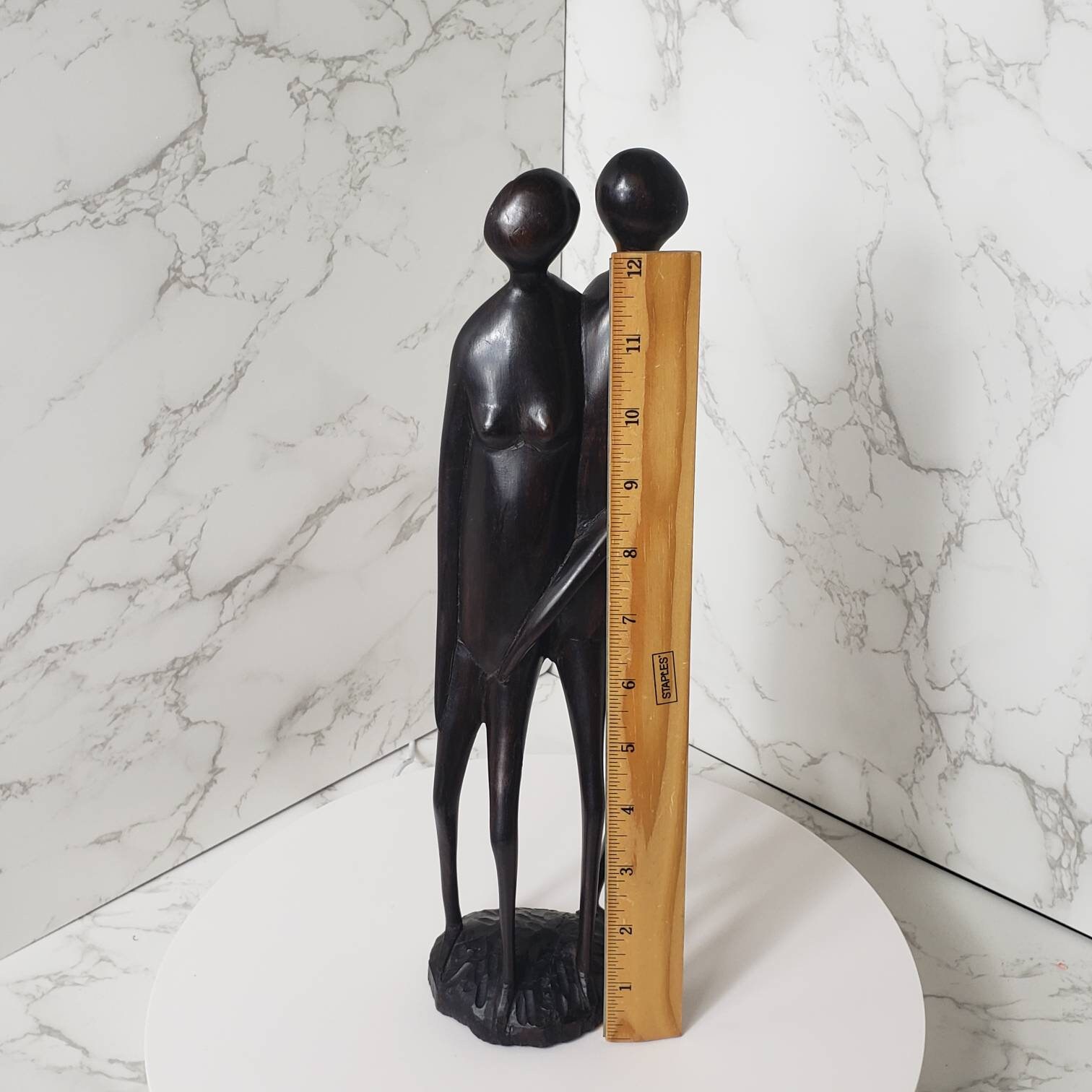 Vintage Wood Hand Carved Couple Man Woman Statue Home Decor Collectible ...