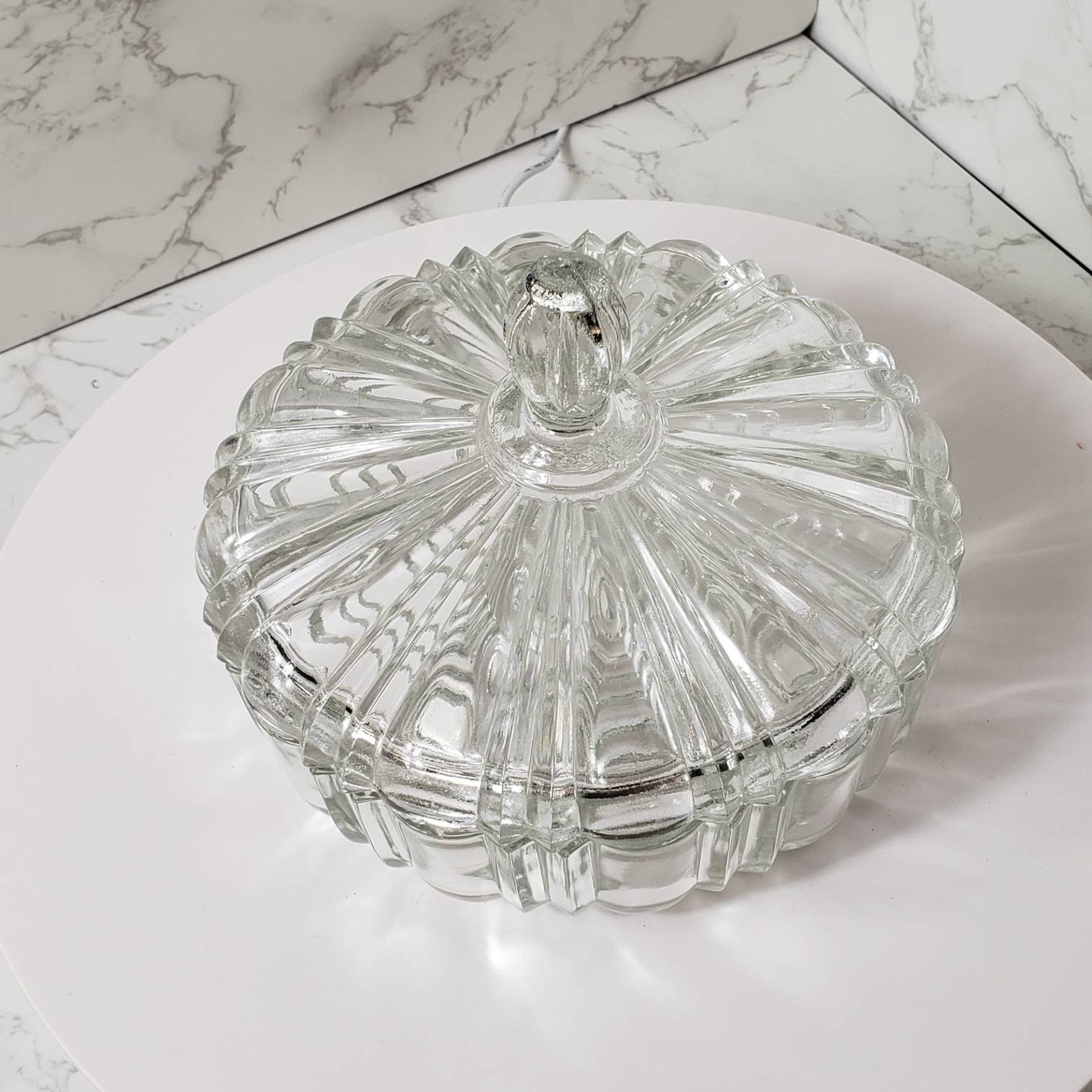 Anchor Hocking Fire King Clear Glass Candy Dish With Lid 1960s Etsy