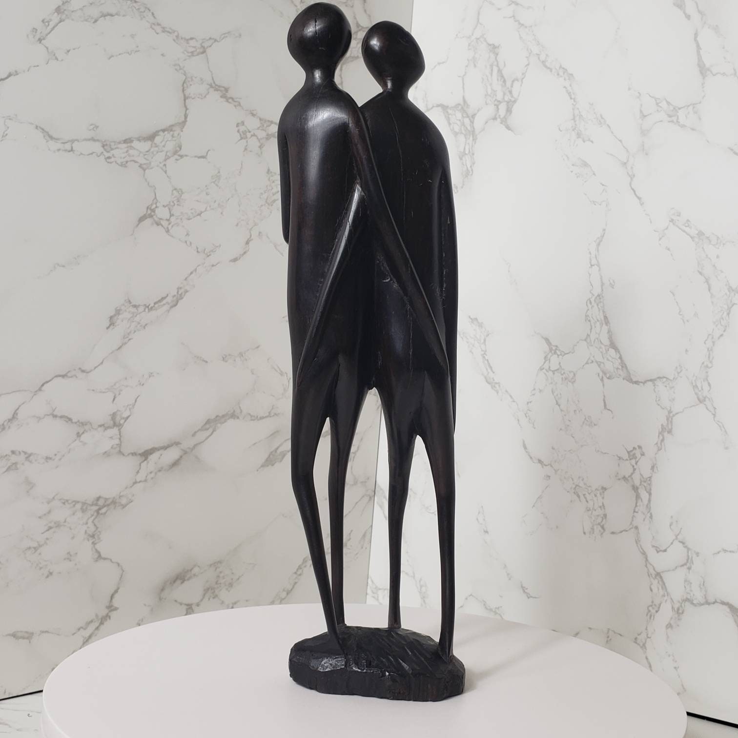 Vintage Wood Hand Carved Couple Man Woman Statue Home Decor Collectible ...