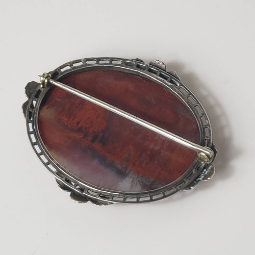 Vintage Sterling Silver Polished Red hot Jasper Brooch Pin Free Shipping