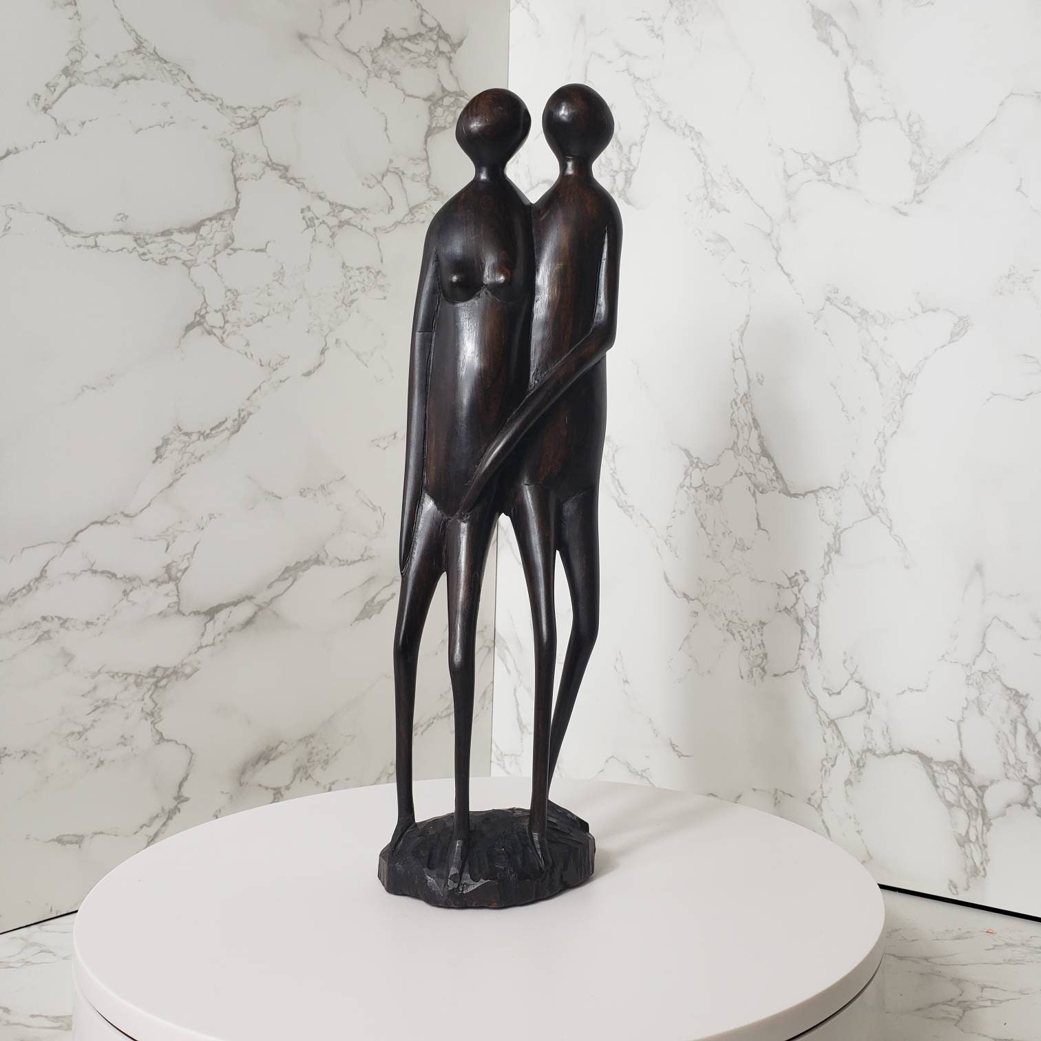 Vintage Wood Hand Carved Couple Man Woman Statue Home Decor Collectible ...