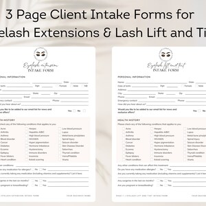 Lash Extension Consent Form Bundle - Esthetician Forms - Editable ...