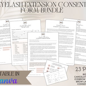 Lot de formulaires de consentement pour une extension de cils - Formulaires d'esthéticienne - Formulaires modifiables de consultation et d'admission des clients pour les cils + Renonciation à la libération des photos de cils