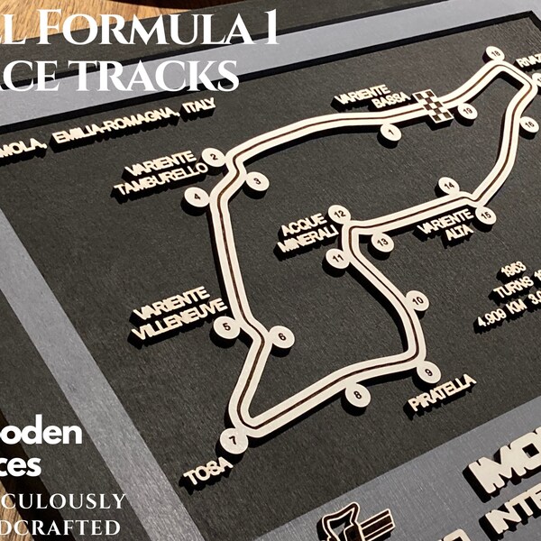 Formula 1 All Circuit Handmade Wooden Race Track Gift, F1 Circuits Home Decor