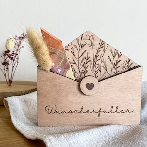HOLZKUVERT Wunscherfüller - nachhaltig Geld verschenken - schlichtes Design mit Blumen