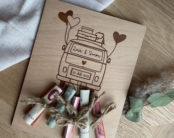 WEDDING Cash gift - personalized wooden bus for the wedding anniversary for newlyweds