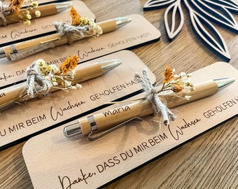 KUGELSCHREIBER für ErzieherInnen und LehrerInnen, Personalisiert mit Namen und Brettchen Holz, Danke dass du mir beim Wachsen geholfen hast