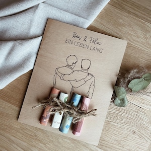 HOCHZEIT Geldgeschenk - personalisierte Karte aus Holz für frischverheiratete Paare, Ehepaar 2025, Mann, Mr. und Mr.