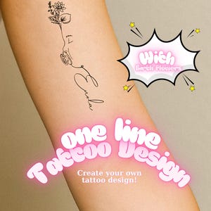 Custom Baby Line Art Tattoo • Floral Baby Face Minimalist Tattoo • Motherhood Fine Line Tattoo Design • Personalized Name Tattoo Sketch