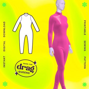 Drag Queen Catsuit Sewing Pattern (Sizes XS - 4X) PDF Costume Fashion Stretch Jumpsuit Bodysuit Leotard Rave Cosplay Sexy