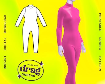 Drag Queen Catsuit Sewing Pattern (Sizes XS - 4X) PDF Costume Fashion Stretch Jumpsuit Bodysuit Leotard Rave Cosplay Sexy