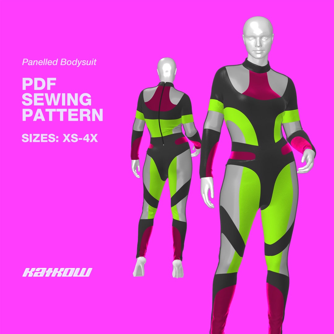 Paneled Full Bodysuit Sewing Pattern sizes XS 4X PDF DOWNLOAD Drag