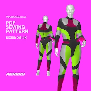 Paneled Full Bodysuit Sewing Pattern (Sizes XS - 4X) - PDF DOWNLOAD - Drag Queen Costume Jumpsuit Catsuit Leotard