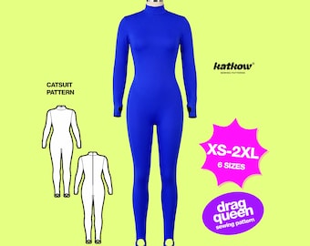 Catsuit (XS-2XL) Sewing Pattern For Drag Queens Cosplay Bodysuit Leotard Stretch Dancewear