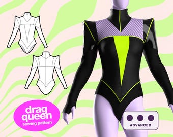 Cyber Cutout Leotard Sewing Pattern (XS-4X) PDF For Drag Queens Cosplay Dance Costume Festival Rave Futuristic Stretch Bodysuit Alien Space