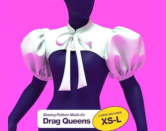 Puff Bow Cropped Top (XS-L) Sewing Pattern For Drag Queens Halloween Vintage Shirt Collar Sleeve Shrug