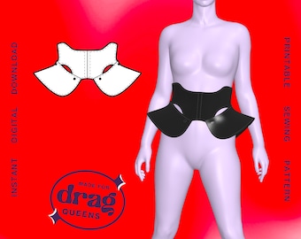 Wave Corset Belt Sewing Pattern (Sizes XS - 2X) - PDF - Drag Queen Costume Waist Belt Underbust Hips Goth Leather Harness Wednesday Adams