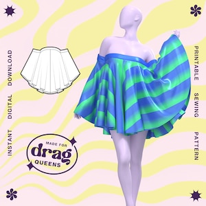 Off-the-Shoulder Babydoll Dress Pattern for Drag Queens – Mini Skirt, Goth, Cosplay & Party Dress Sewing PDF