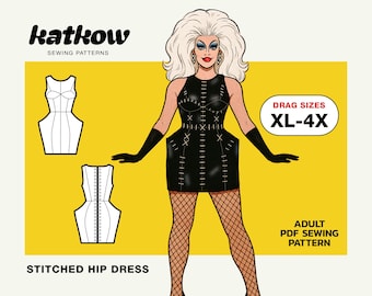 Stitched Pointed Hips Dress (XL-4X) Drag Queen Halloween Costume Sewing Pattern Gothic Corset Dress Catwoman Batwoman Villain Leatherface