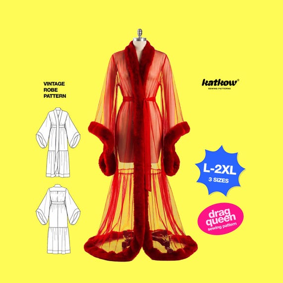 Vintage Robe (L-2XL) Sewing Pattern For Drag Queens Reveal Coat Costume Sleepwear Lingerie Old Hollywood