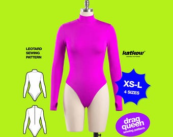 Long Sleeve Leotard (XS-L) Sewing Pattern For Drag Queens Costume Unitard Cosplay Stretch Bodysuit