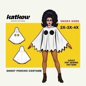 Ghost Hooded Poncho (2X-3X-4X) Sewing Pattern Halloween Drag Queen Costume PDF