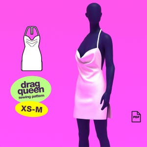 Cowl Neck Dress Sewing Pattern (XS-M) Drag Queen Costume y2k Party Disco Rave Easy Sew Vintage Early 2000s Paris Celebrity Mini Drape Skirt