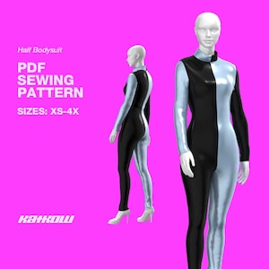 Half Full Bodysuit Sewing Pattern (Sizes XS - 4X) - PDF DOWNLOAD - Drag Queen Costume Jumpsuit Catsuit Leotard