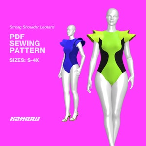 Strong Shoulder Leotard Sewing Pattern (Sizes S - 4X) - PDF DOWNLOAD - Big Shoulder, Drag Queen Costume, Bodysuit, Leotard, Rave Outfit