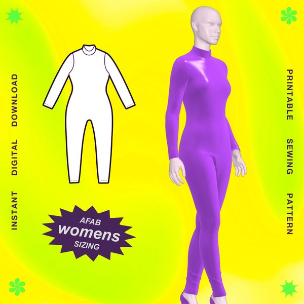Women's Catsuit Sewing Pattern (Sizes XS - XXL) Pdf - Standard Sizing, Full-body Stretch Jumpsuit Bodysuit Leotard Bodycon Dancewear