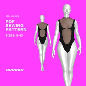 Star Cutout Leotard Sewing Pattern (Sizes S - 4X) - PDF DOWNLOAD - Drag Queen Costume, Rave Bodysuit, Latex Bodysuit, Bodysuit Pattern