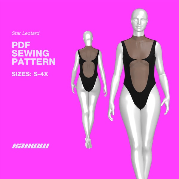 Star Cutout Leotard Sewing Pattern (Sizes S - 4X) - PDF DOWNLOAD - Drag Queen Costume, Rave Bodysuit, Latex Bodysuit, Bodysuit Pattern