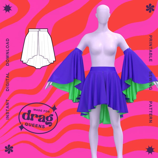 Train Skirt Belt and Arm Cuffs Sewing Pattern (Sizes XS-4X) Drag Queen Costume Flounce Tear Away Reveal Cosplay Rave Goth Fantasy Accessory