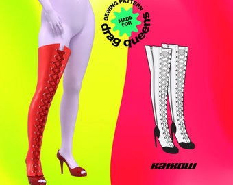 Lace-Up Thigh High Heel Spats Sewing Pattern (Sizes S-4X)  - PDF - Drag Queen Costume, Cosplay Boots